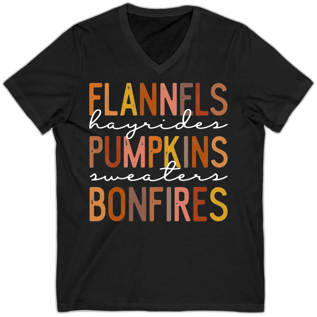 Fall Harvest Words Typography Design V-Neck in Black