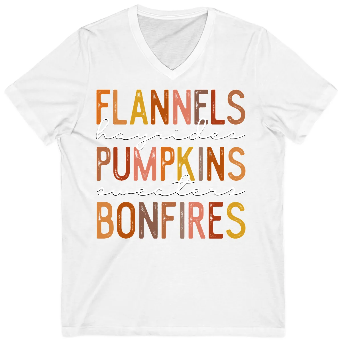 Fall Harvest Words Typography Design V-Neck in White