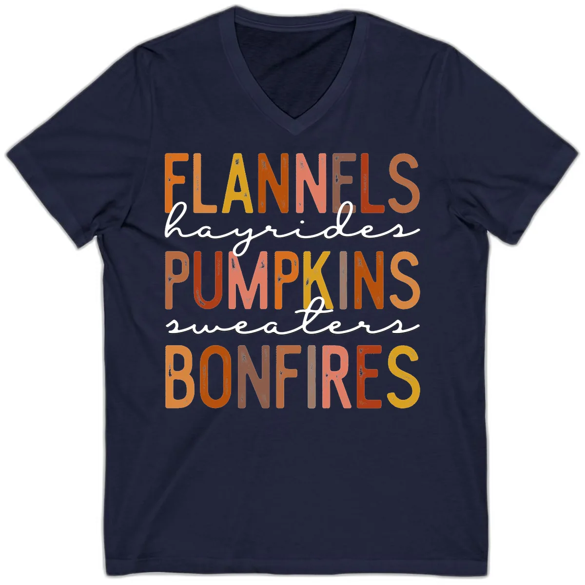 Fall Harvest Words Typography Design V-Neck in Navy