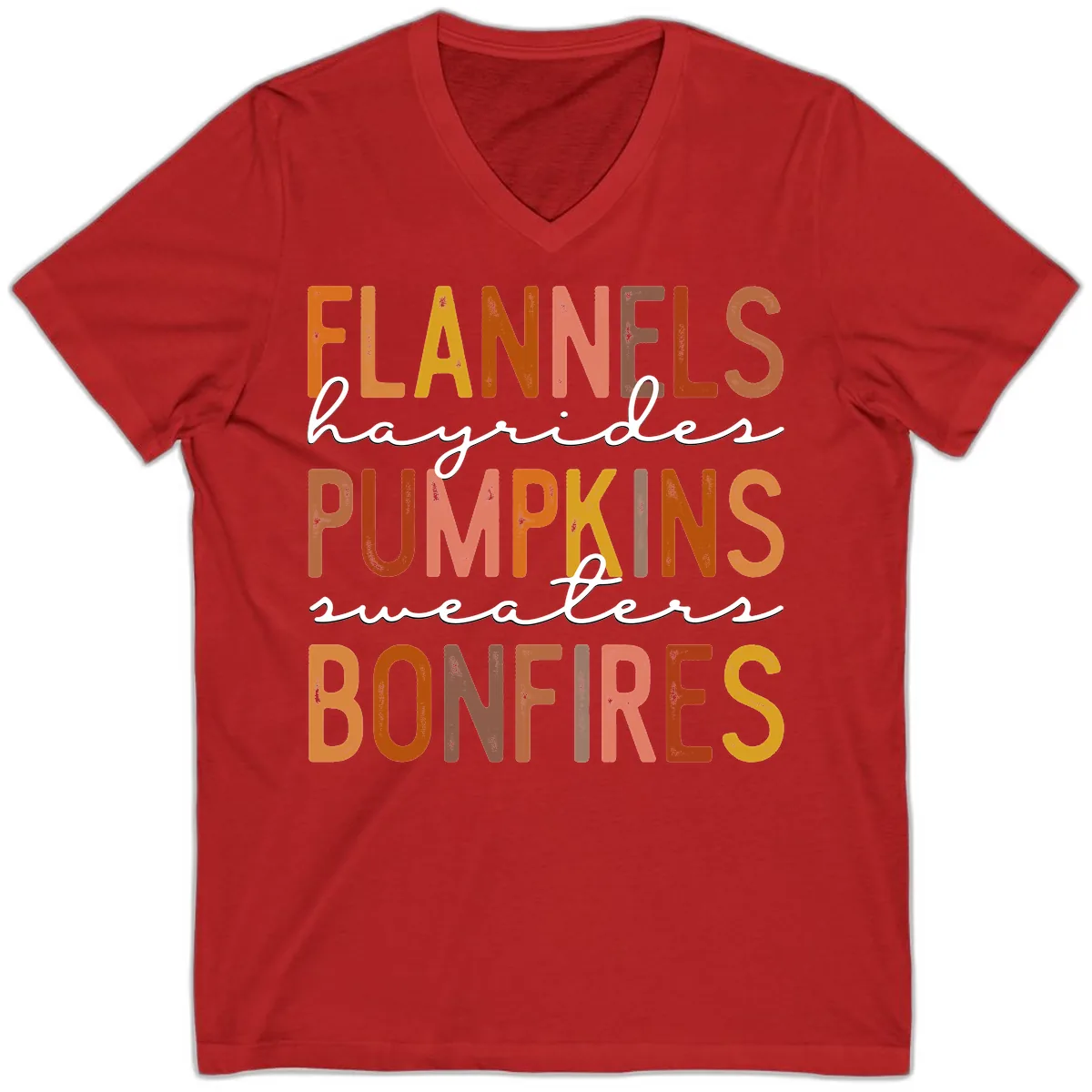 Fall Harvest Words Typography Design V-Neck in Red