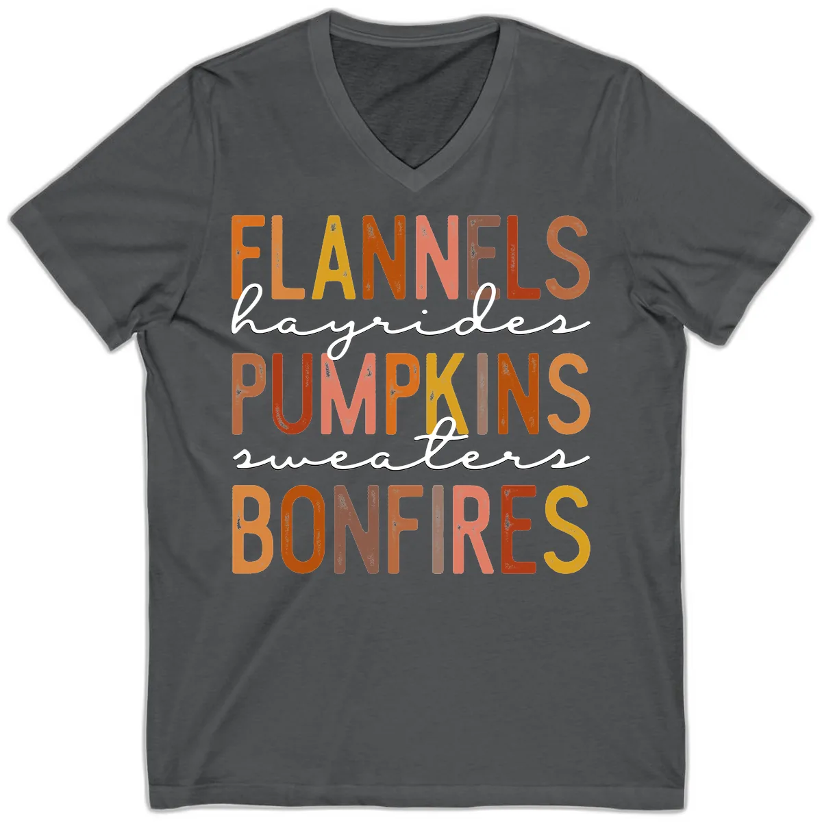 Fall Harvest Words Typography Design V-Neck in Asphalt