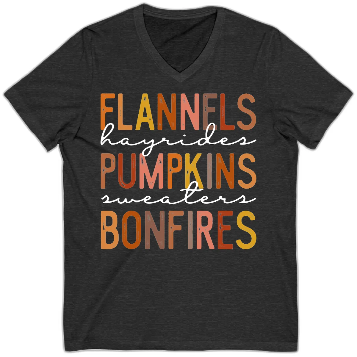 Fall Harvest Words Typography Design V-Neck in Dark Grey Heather