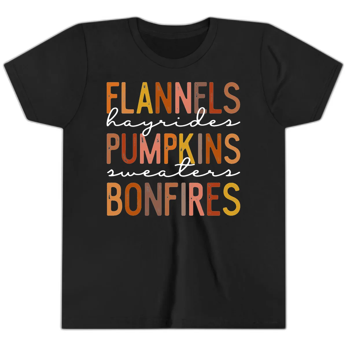 Fall Harvest Words Typography Design Youth T-Shirt in Black