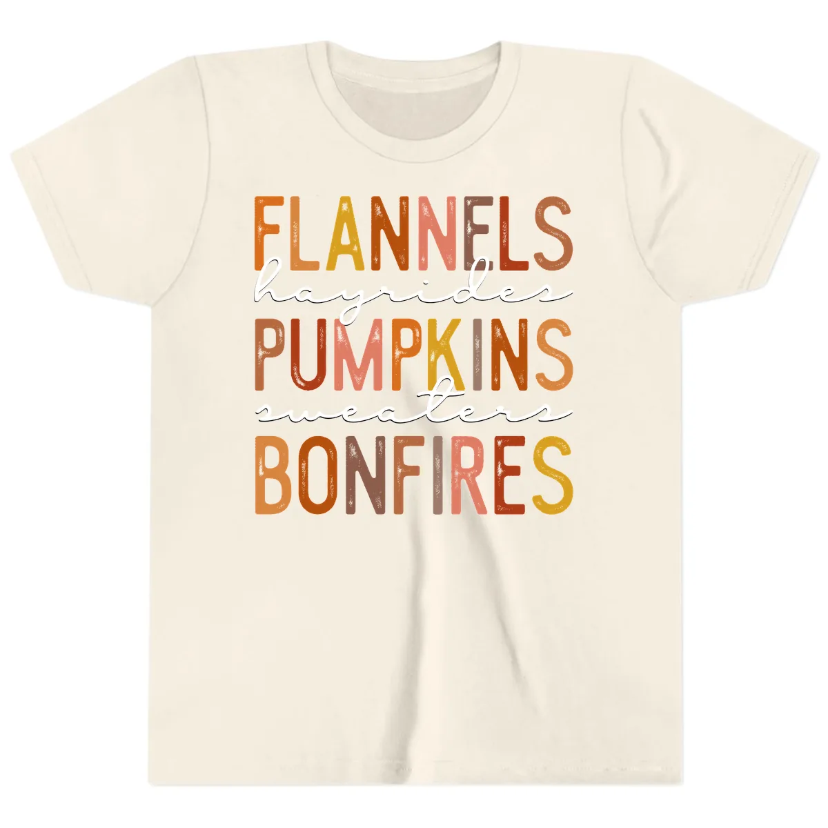 Fall Harvest Words Typography Design Youth T-Shirt in Natural