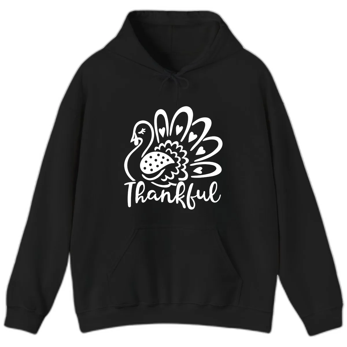 Cute Turkey Thankful Thanksgiving Design Hoodie in Black