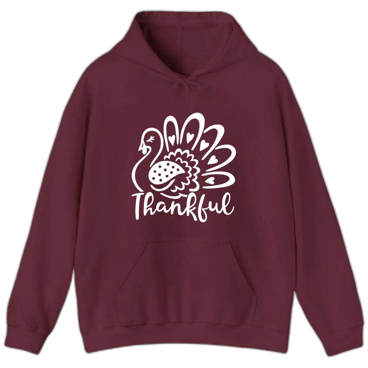 Cute Turkey Thankful Thanksgiving Design Hoodie in Maroon