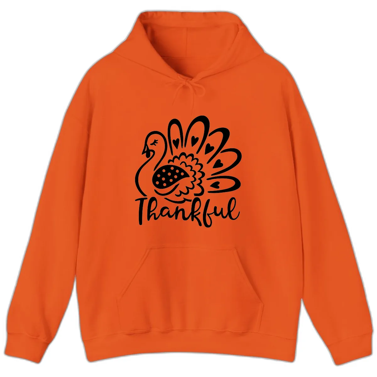 Cute Turkey Thankful Thanksgiving Design Hoodie in Orange