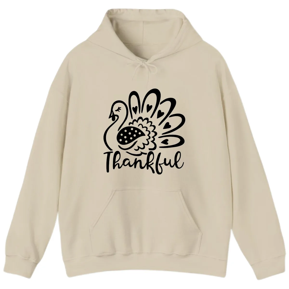 Cute Turkey Thankful Thanksgiving Design Hoodie in Sand