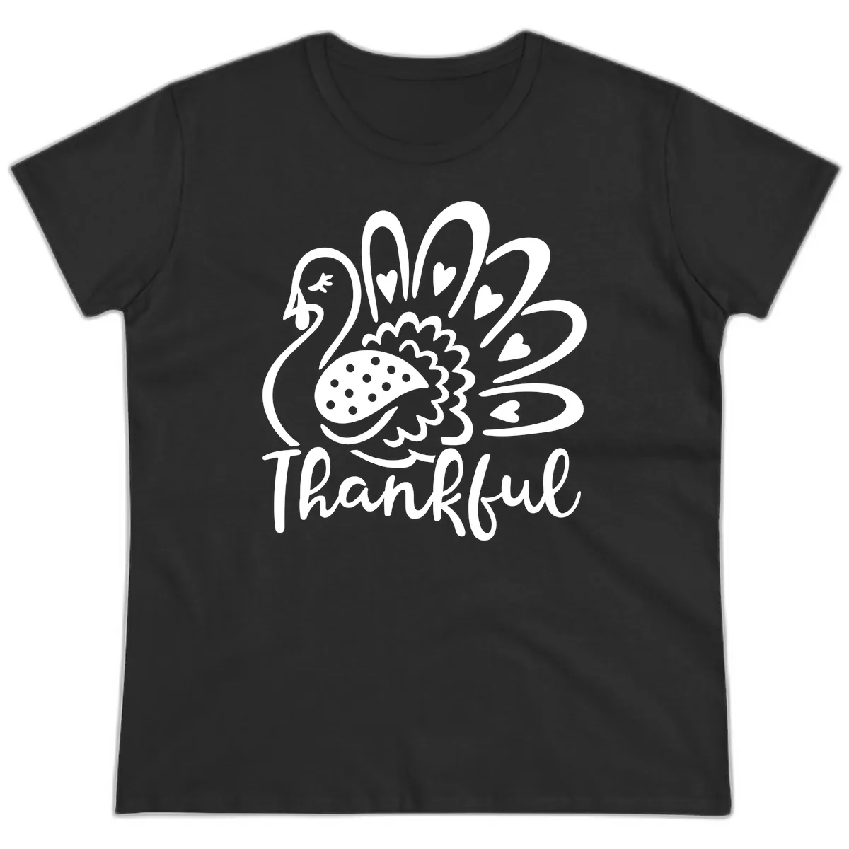 Cute Turkey Thankful Thanksgiving Design Ladies Tee in Black