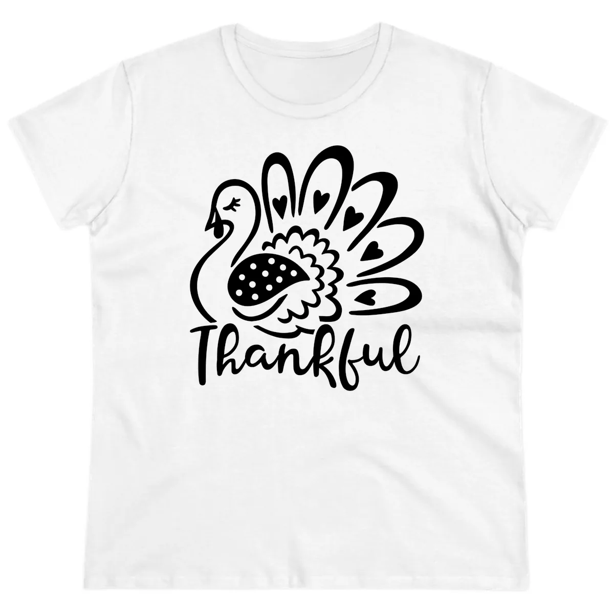 Cute Turkey Thankful Thanksgiving Design Ladies Tee in White