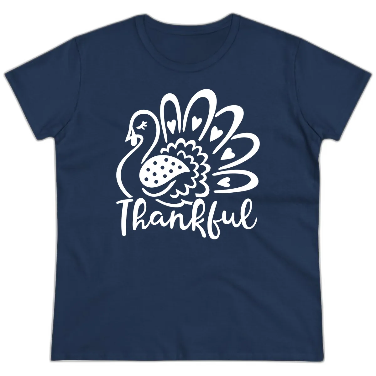Cute Turkey Thankful Thanksgiving Design Ladies Tee in Navy