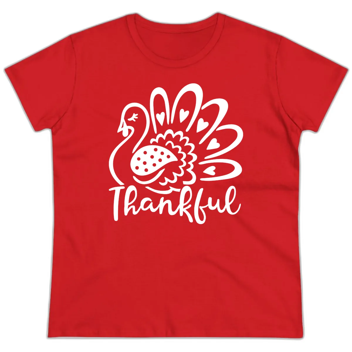 Cute Turkey Thankful Thanksgiving Design Ladies Tee in Red