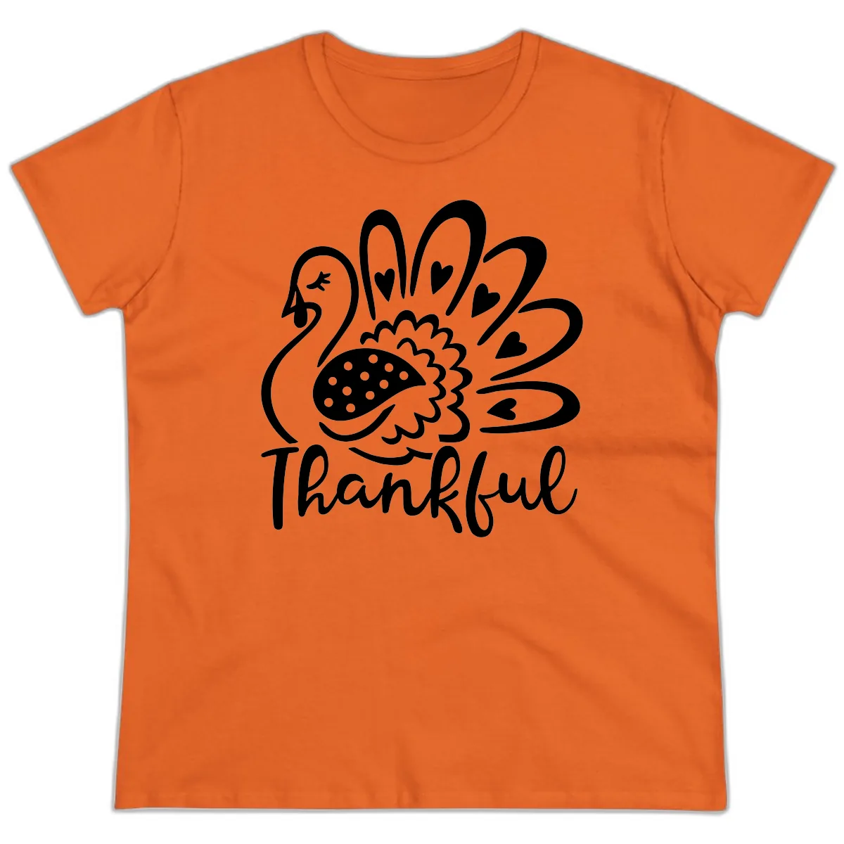 Cute Turkey Thankful Thanksgiving Design Ladies Tee in Orange