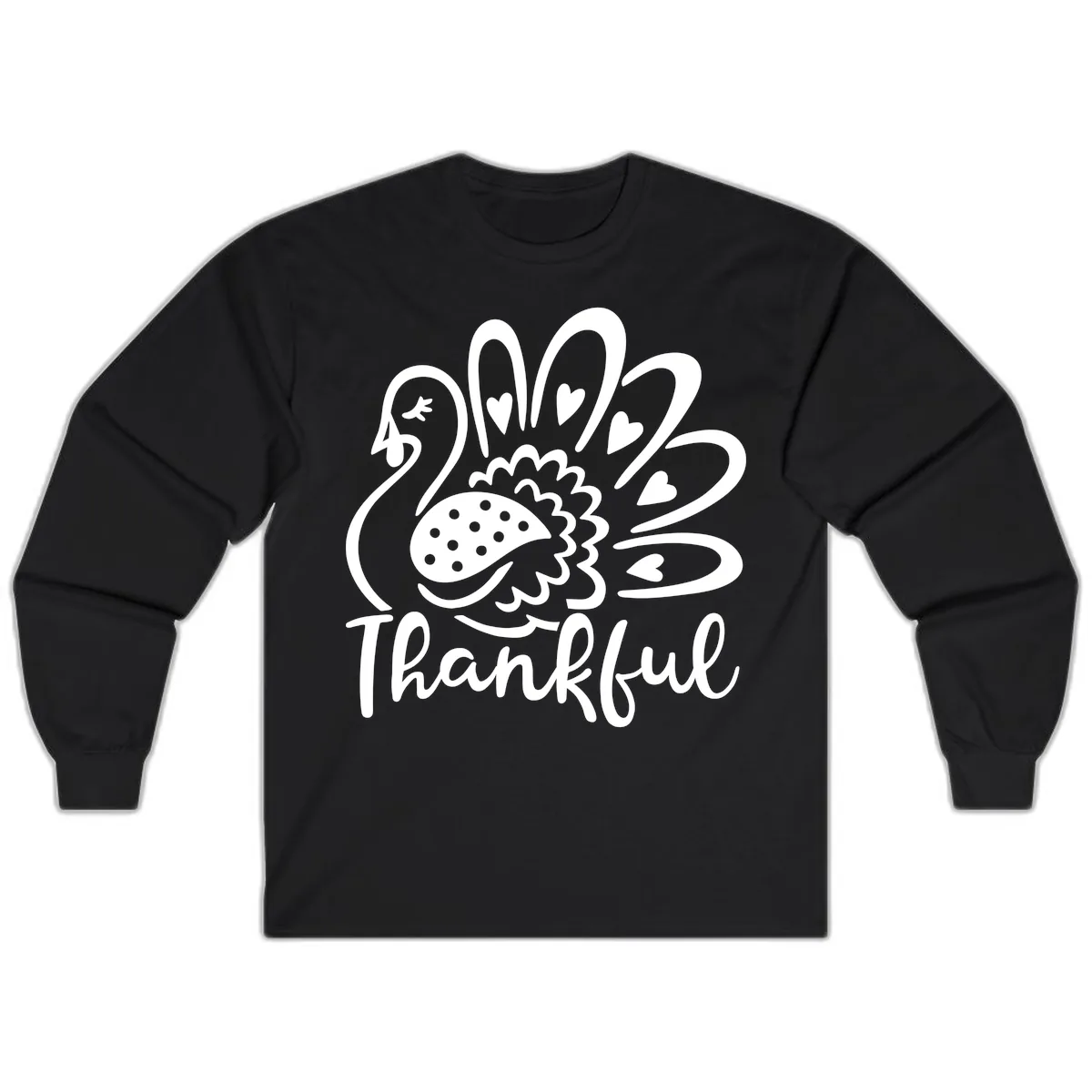 Cute Turkey Thankful Thanksgiving Design Long Sleeve in Black