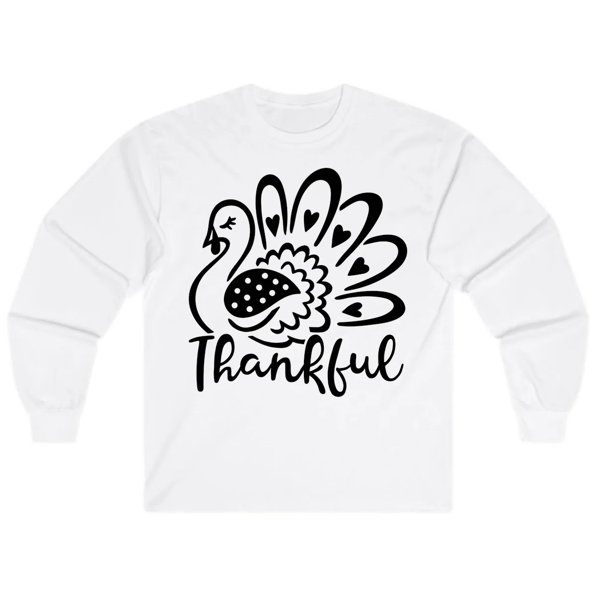 Cute Turkey Thankful Thanksgiving Design Long Sleeve in White