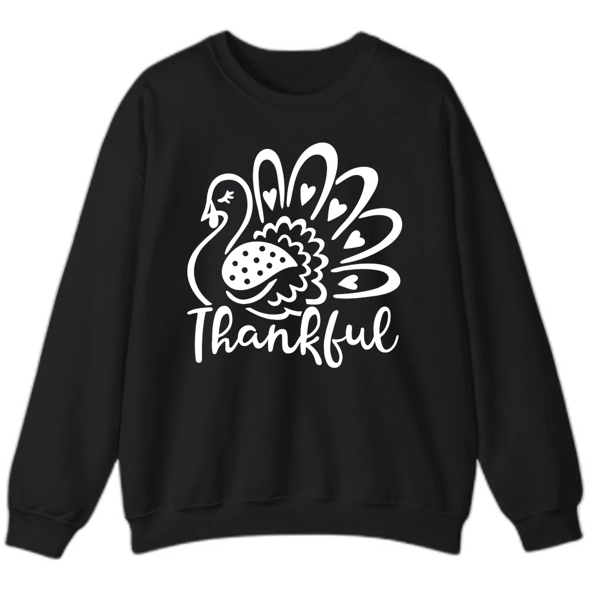 Cute Turkey Thankful Thanksgiving Design Sweatshirt in Black