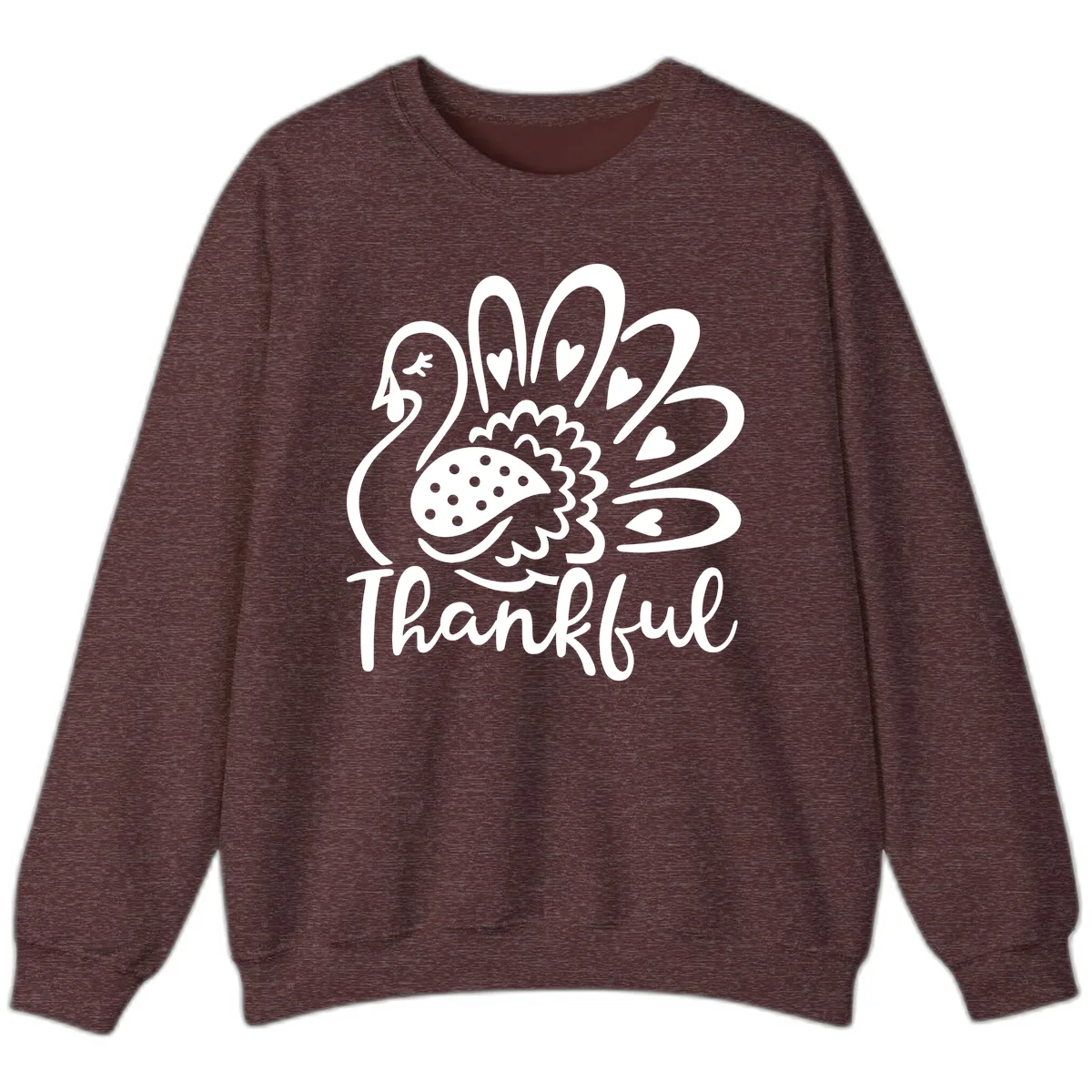 Cute Turkey Thankful Thanksgiving Design Sweatshirt in Heather Sport Dark Maroon
