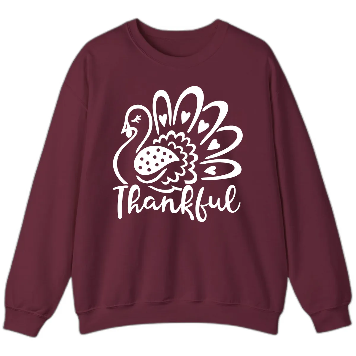 Cute Turkey Thankful Thanksgiving Design Sweatshirt in Maroon