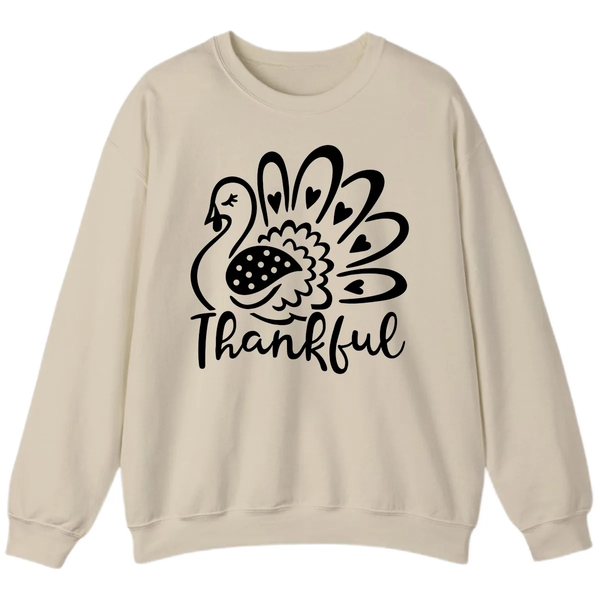 Cute Turkey Thankful Thanksgiving Design Sweatshirt in Sand