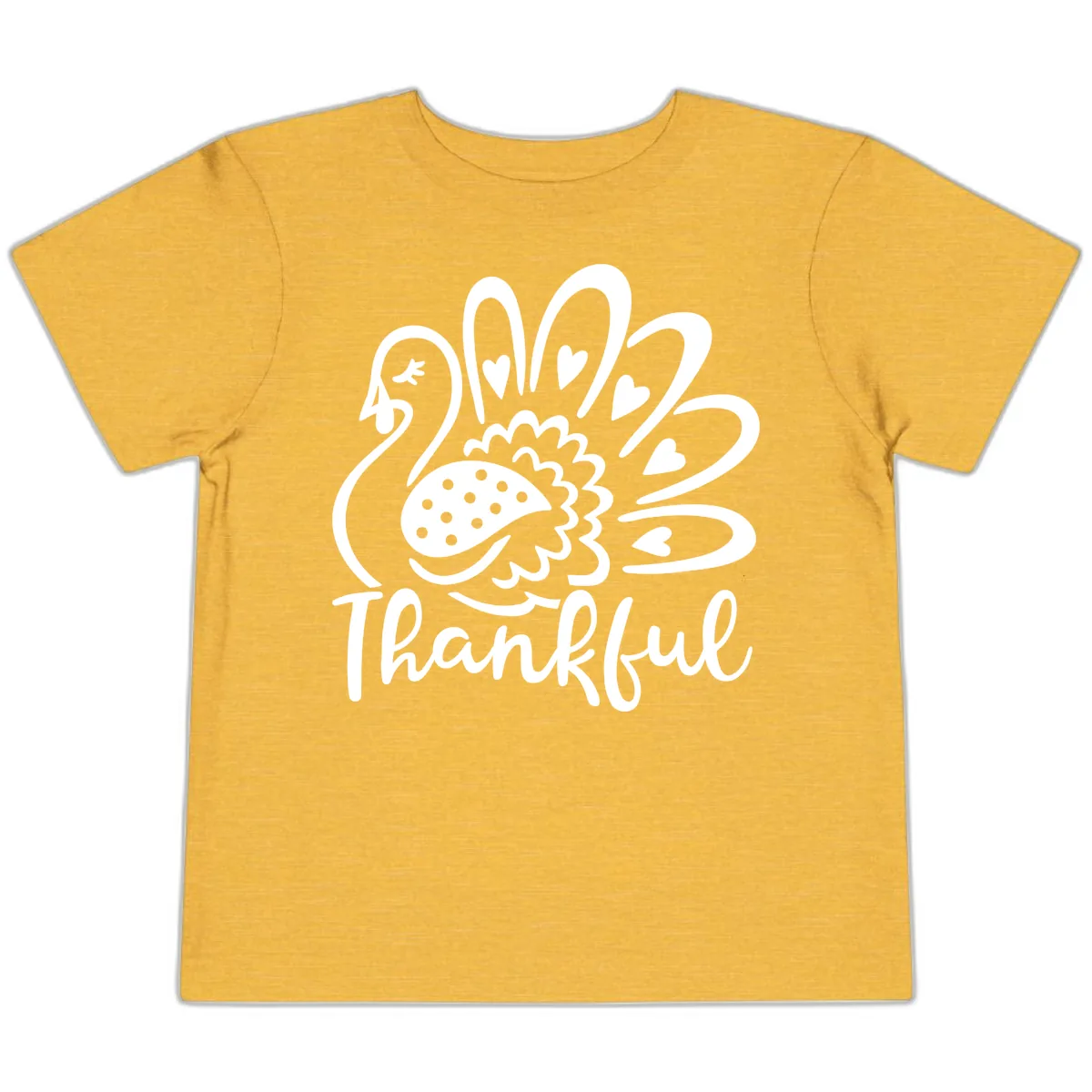 Cute Turkey Thankful Thanksgiving Design Toddler T-Shirt in Heather Yellow Gold