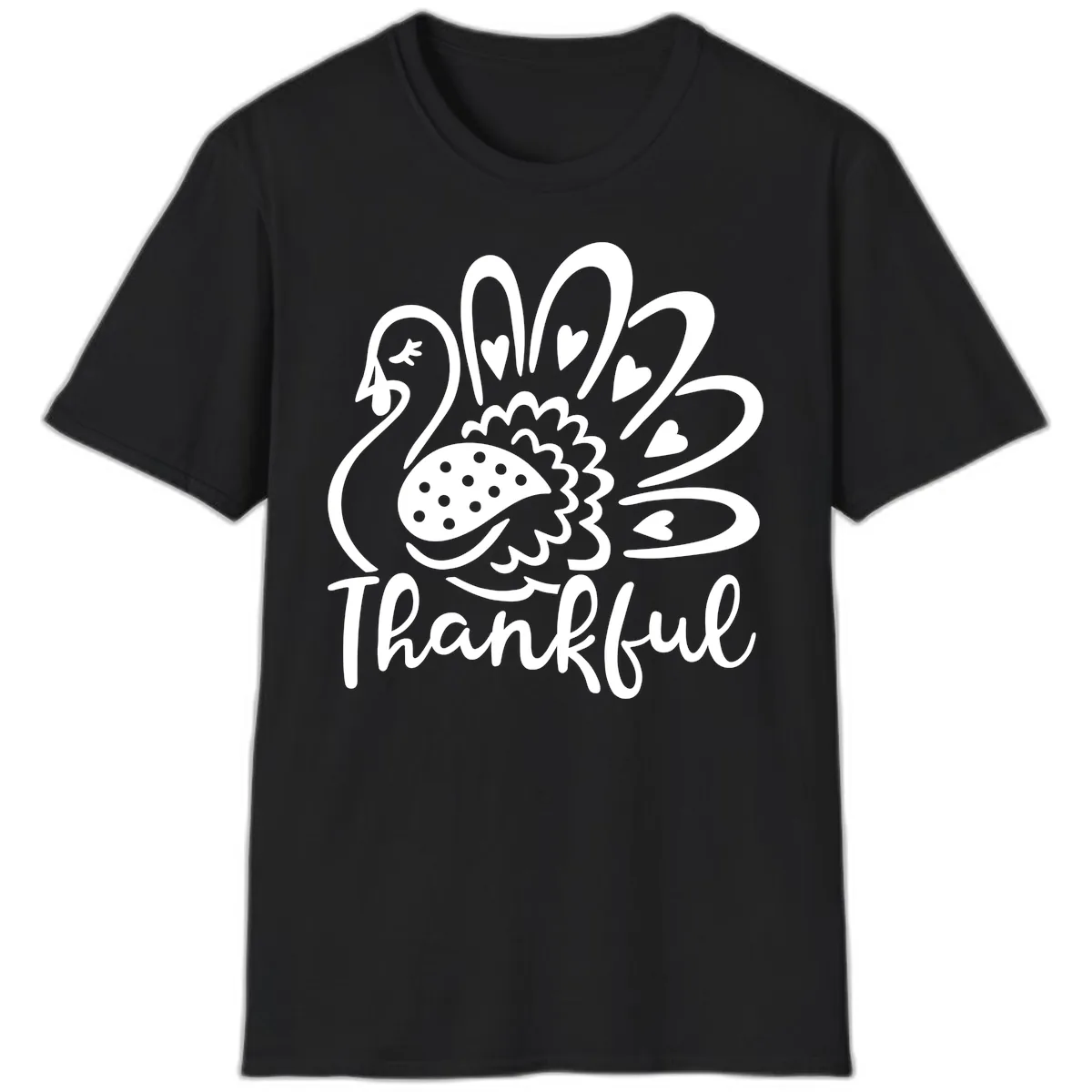 Cute Turkey Thankful Thanksgiving Design T-Shirt in Black