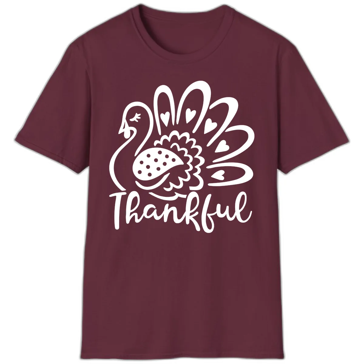 Cute Turkey Thankful Thanksgiving Design T-Shirt in Maroon