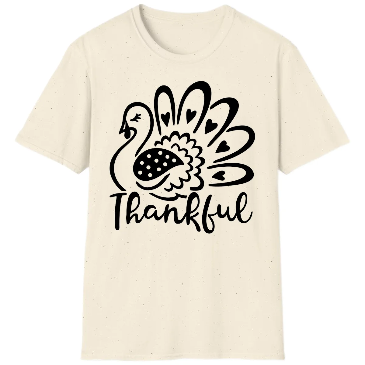 Cute Turkey Thankful Thanksgiving Design T-Shirt in Natural