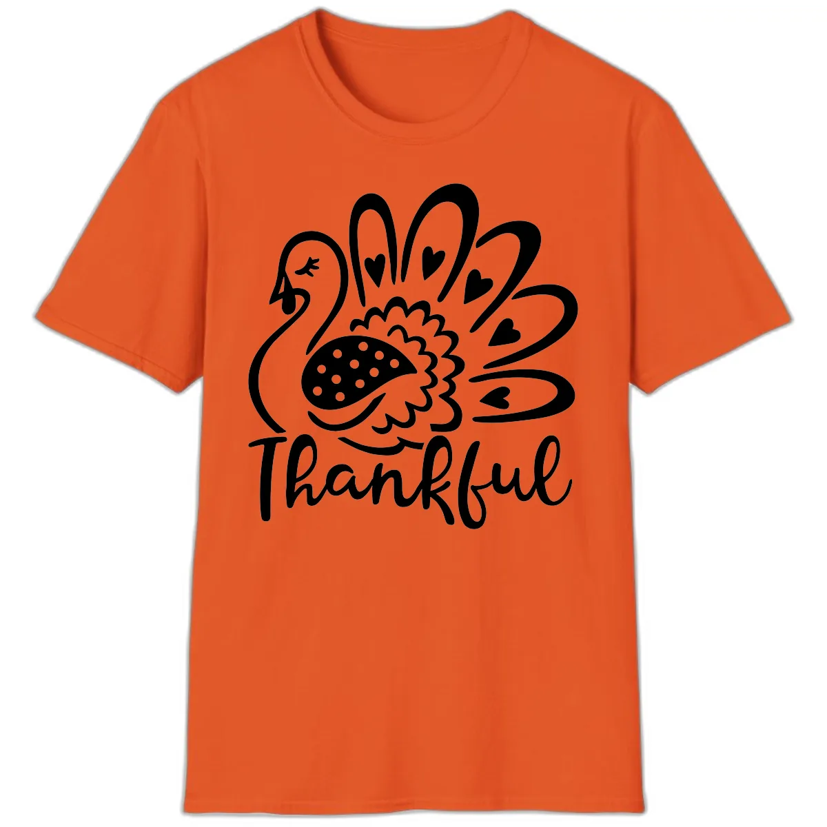Cute Turkey Thankful Thanksgiving Design T-Shirt in Orange