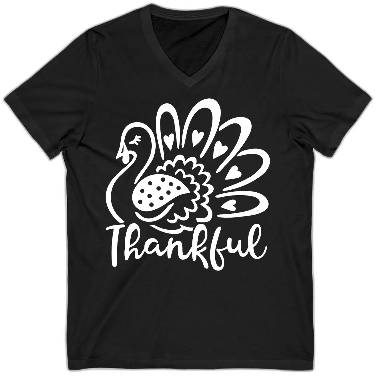 Cute Turkey Thankful Thanksgiving Design V-Neck in Black