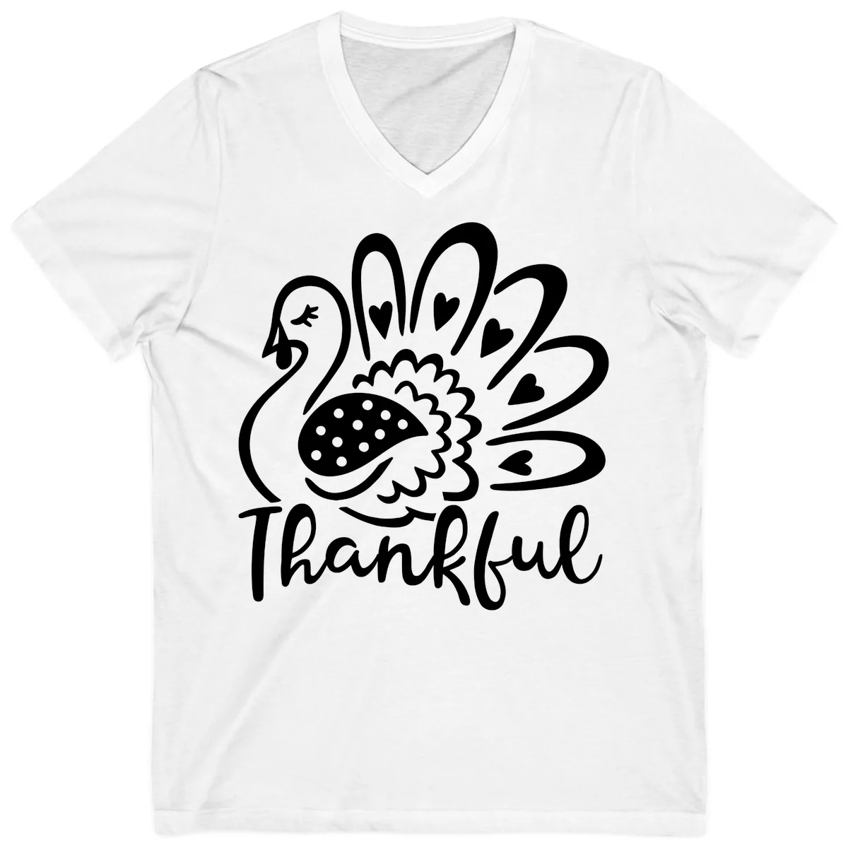 Cute Turkey Thankful Thanksgiving Design V-Neck in White