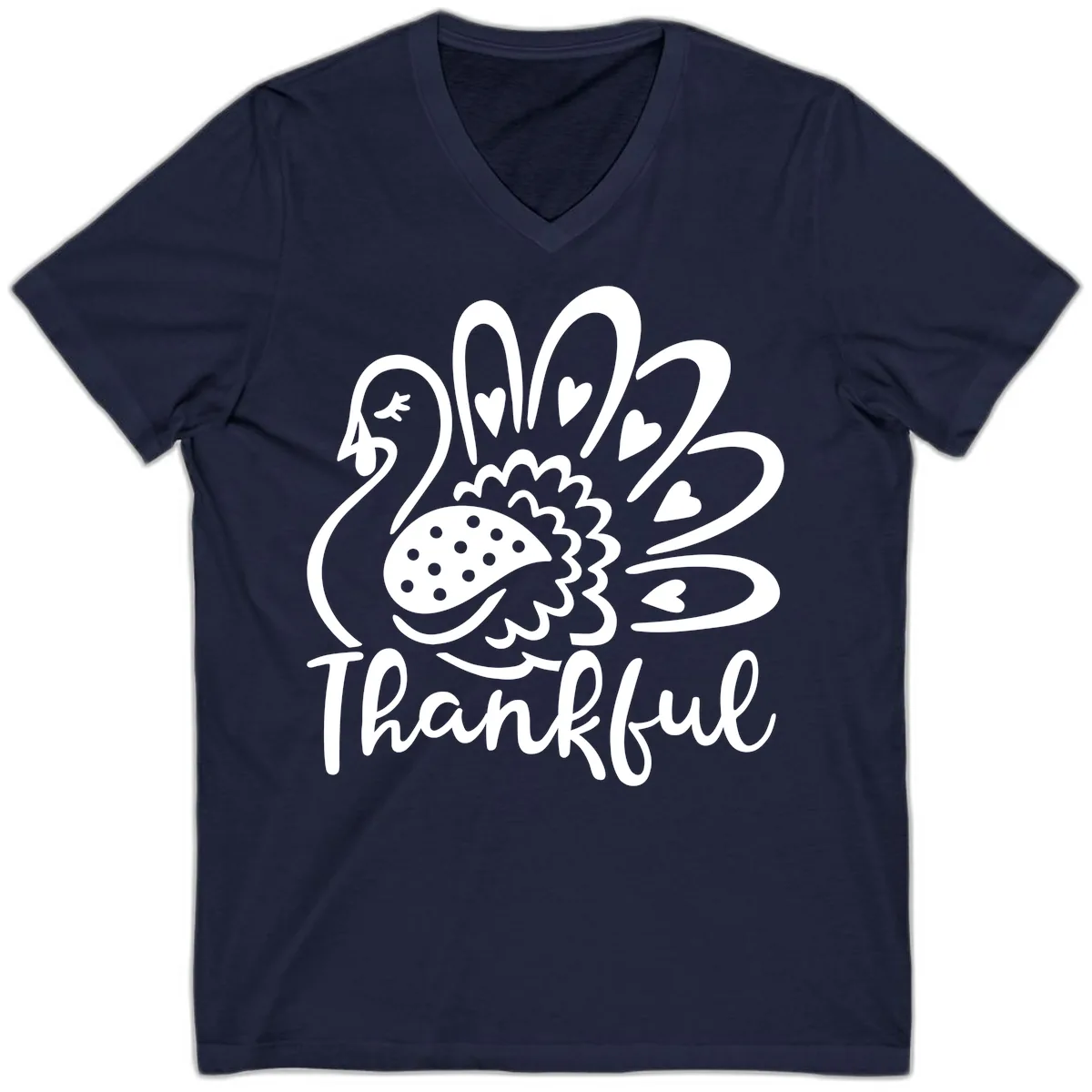 Cute Turkey Thankful Thanksgiving Design V-Neck in Navy