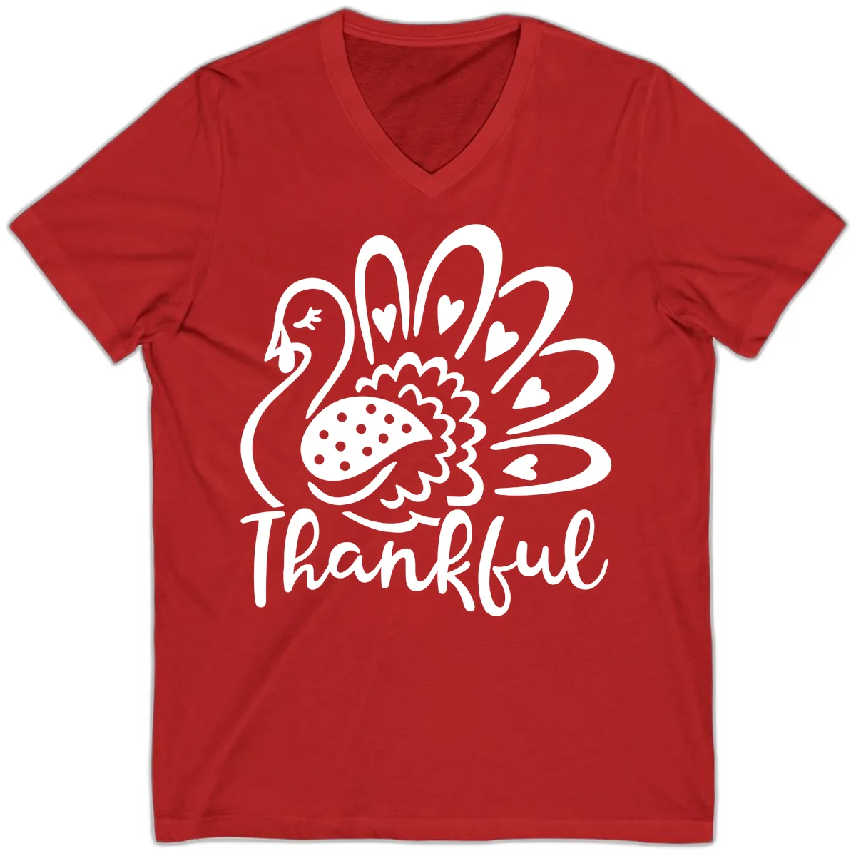 Cute Turkey Thankful Thanksgiving Design V-Neck in Red