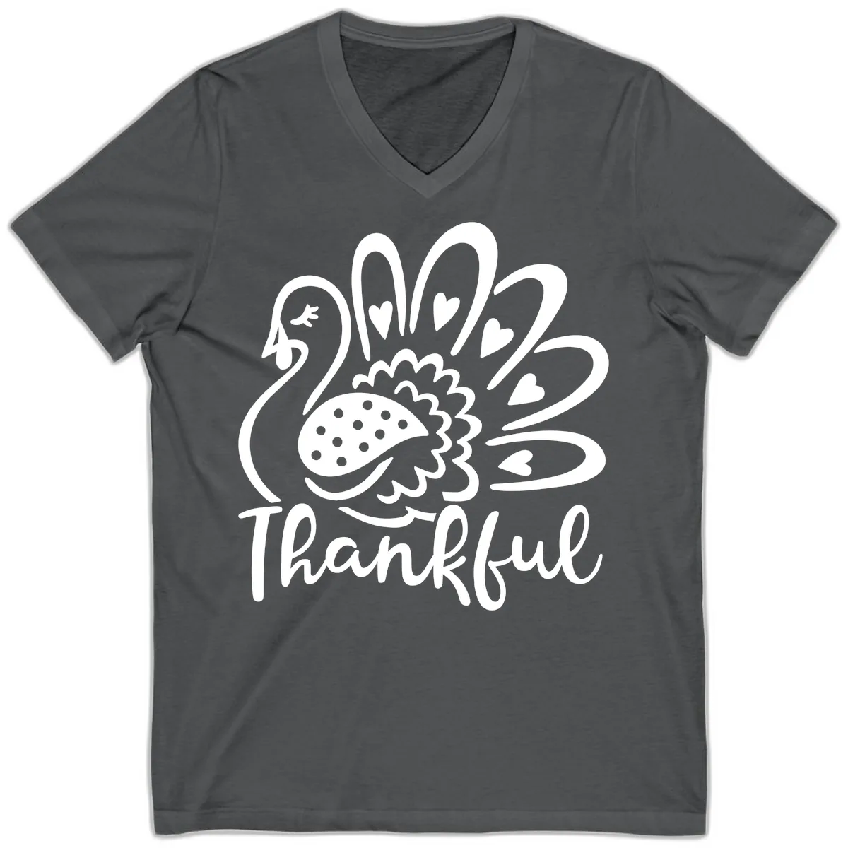 Cute Turkey Thankful Thanksgiving Design V-Neck in Asphalt