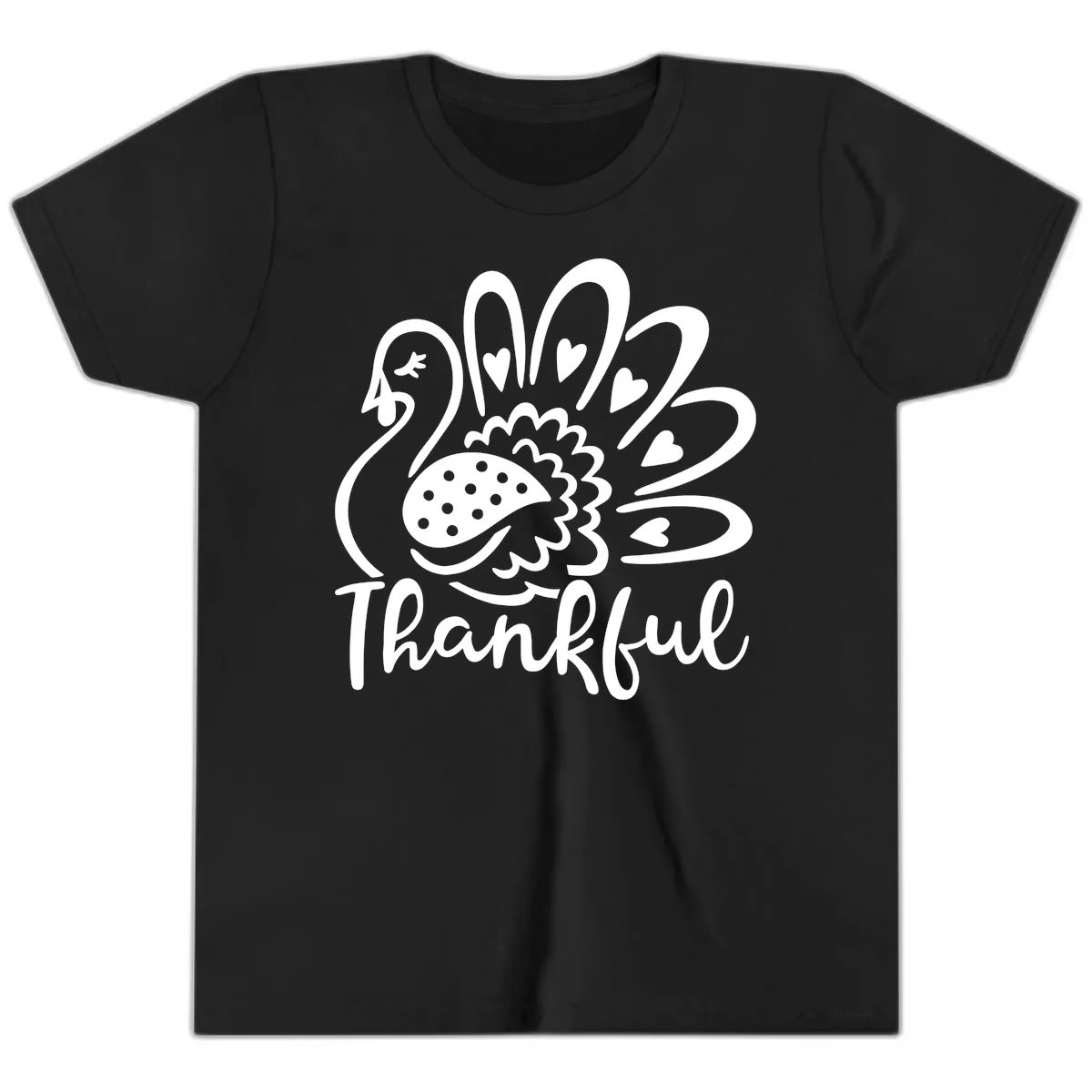 Cute Turkey Thankful Thanksgiving Design Youth T-Shirt in Black