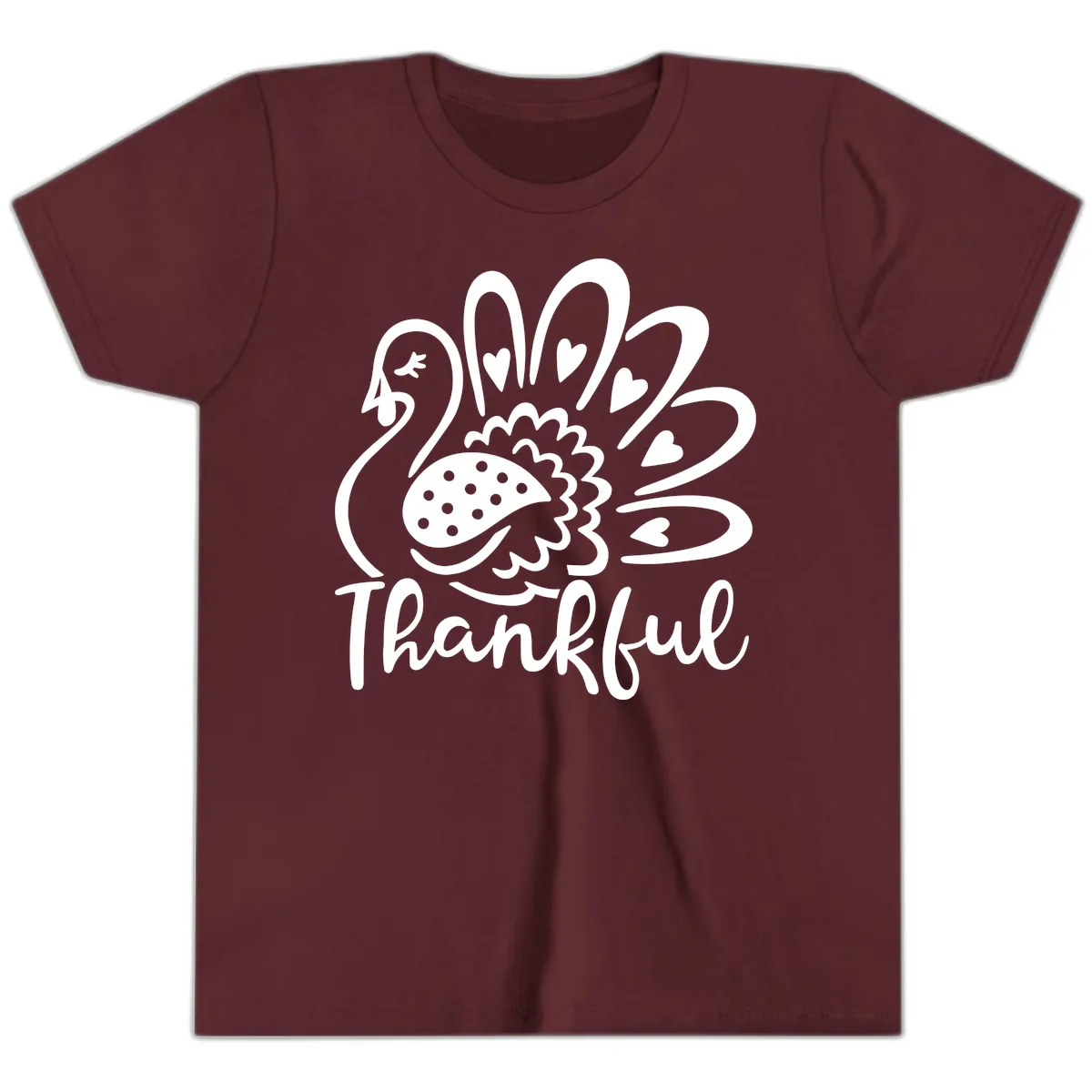 Cute Turkey Thankful Thanksgiving Design Youth T-Shirt in Maroon