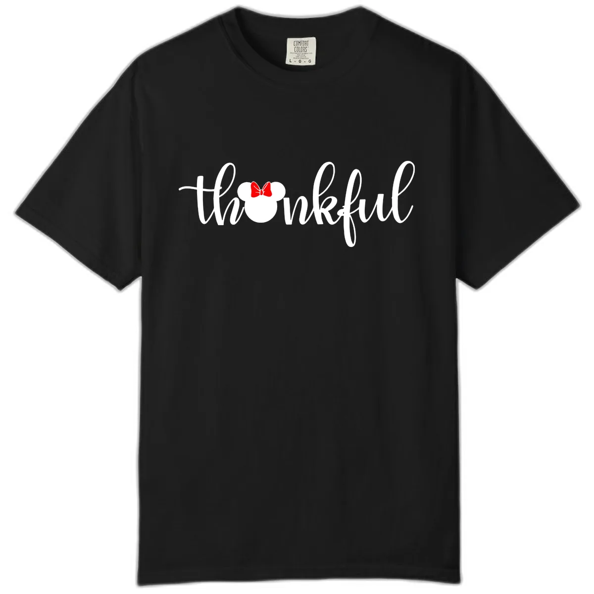 Minnie Mouse Thankful Typography Comfort Color in Black