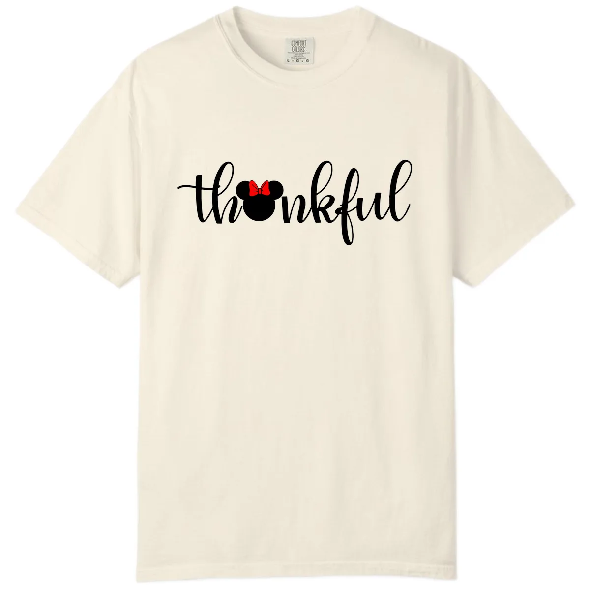 Minnie Mouse Thankful Typography Comfort Color in Ivory