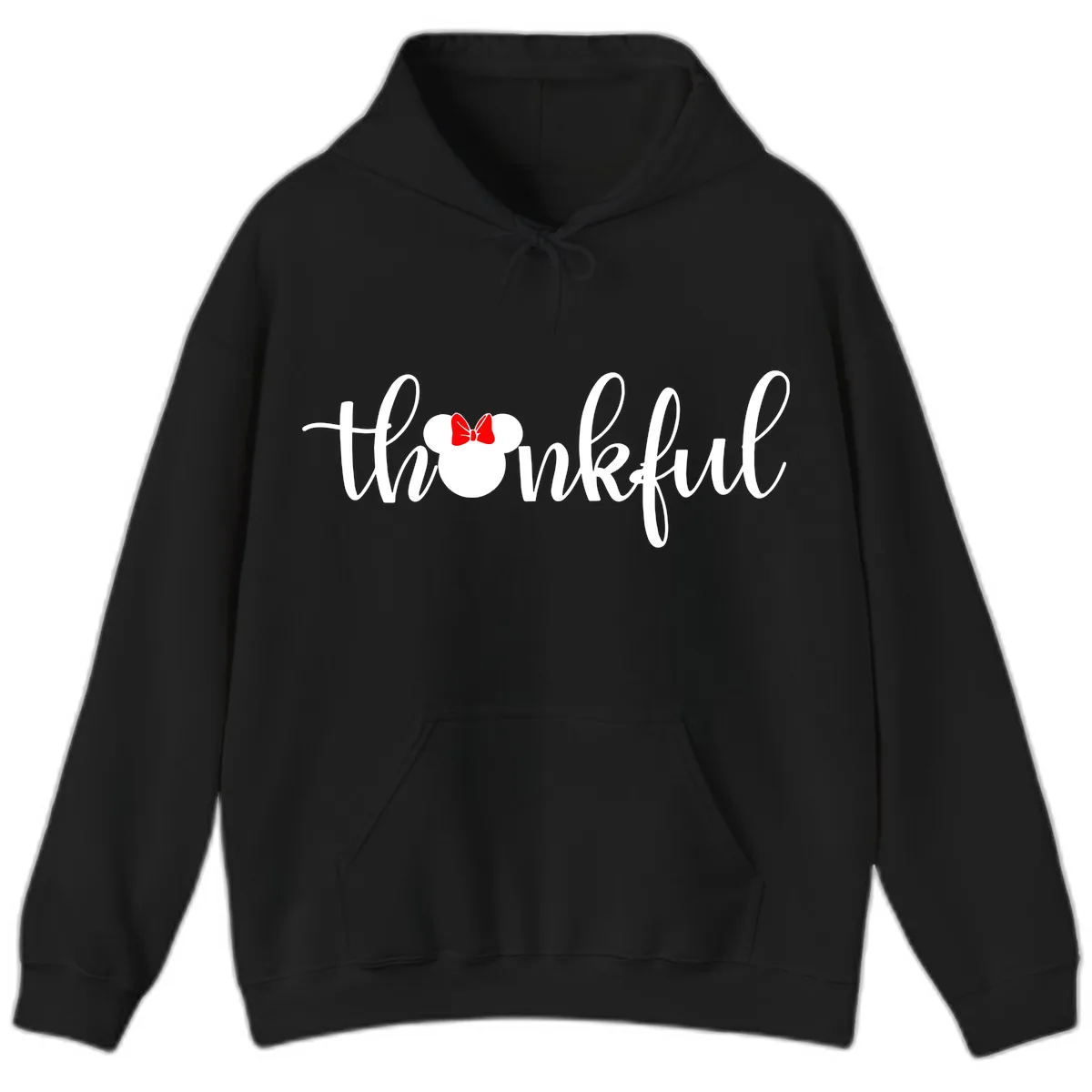 Minnie Mouse Thankful Typography Hoodie in Black