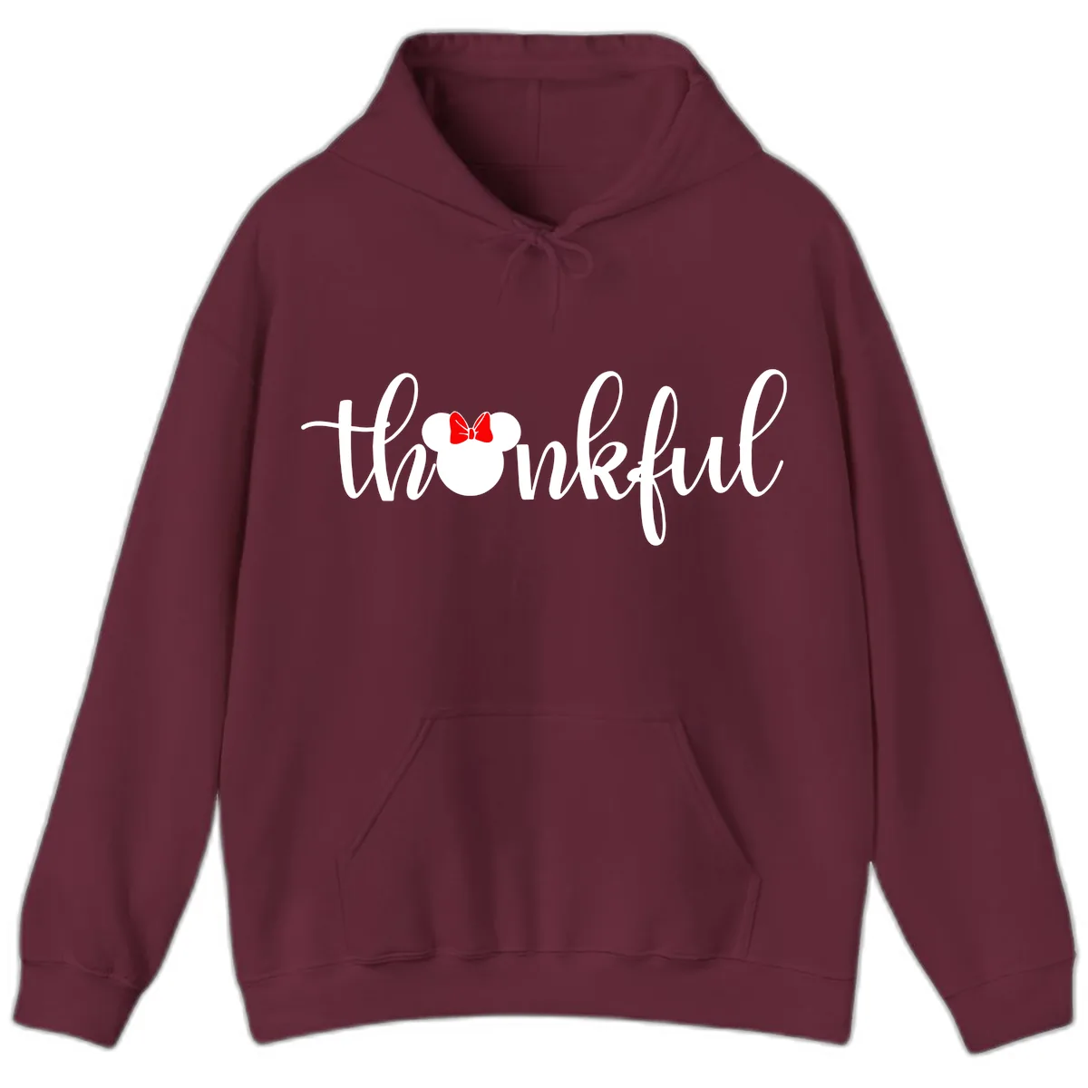 Minnie Mouse Thankful Typography Hoodie in Maroon