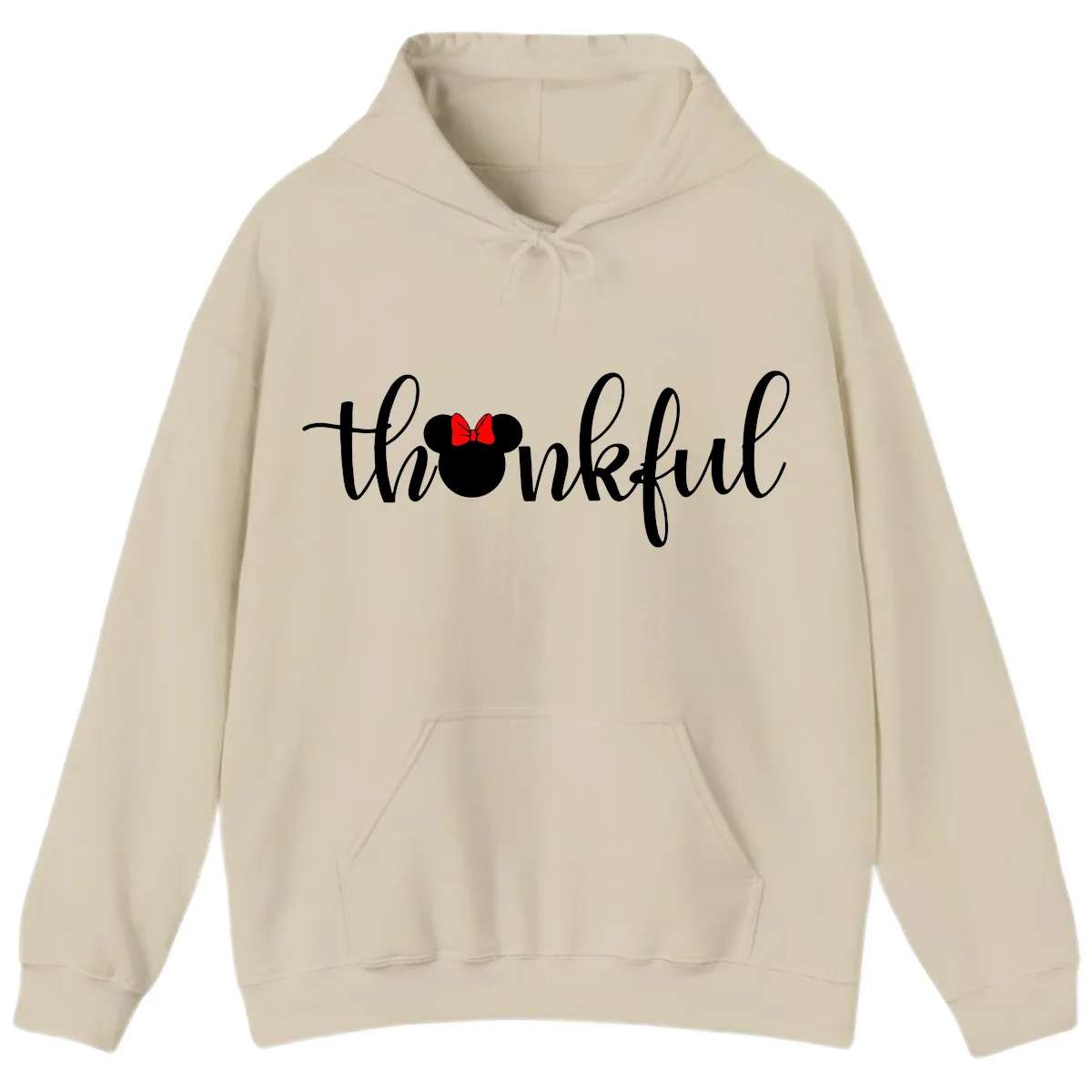 Minnie Mouse Thankful Typography Hoodie in Sand