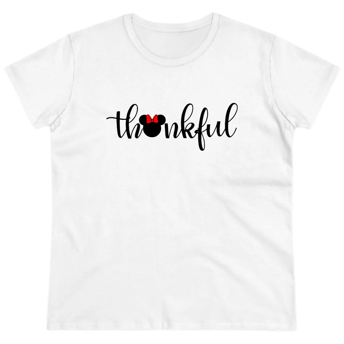 Minnie Mouse Thankful Typography Ladies Tee in White
