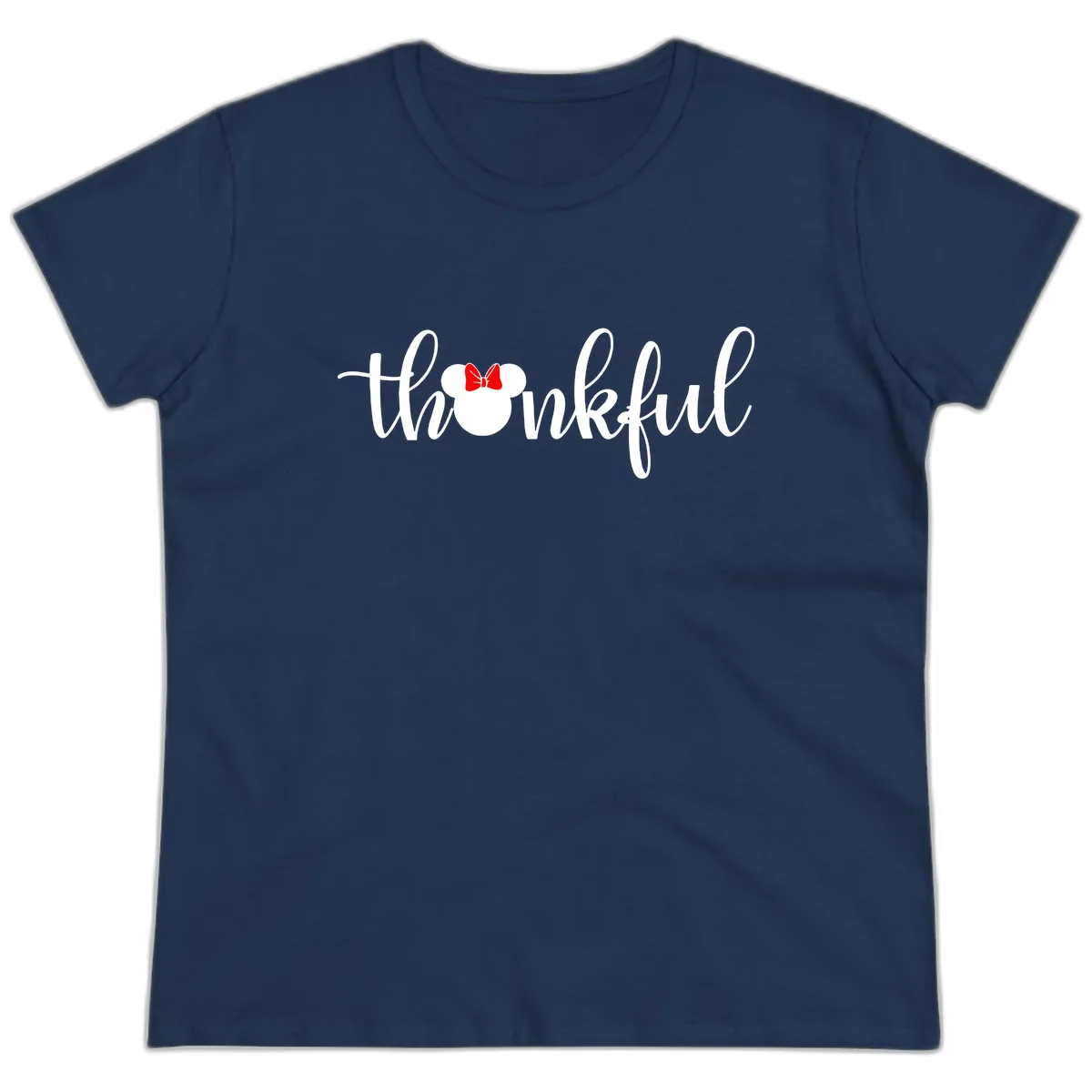 Minnie Mouse Thankful Typography Ladies Tee in Navy