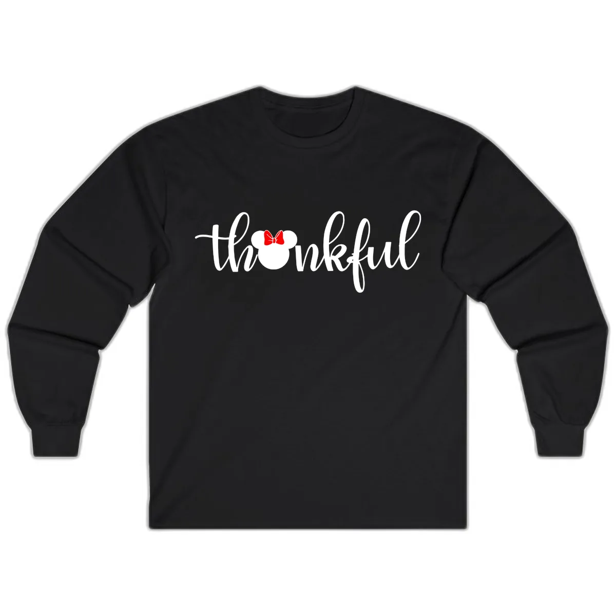 Minnie Mouse Thankful Typography Long Sleeve in Black