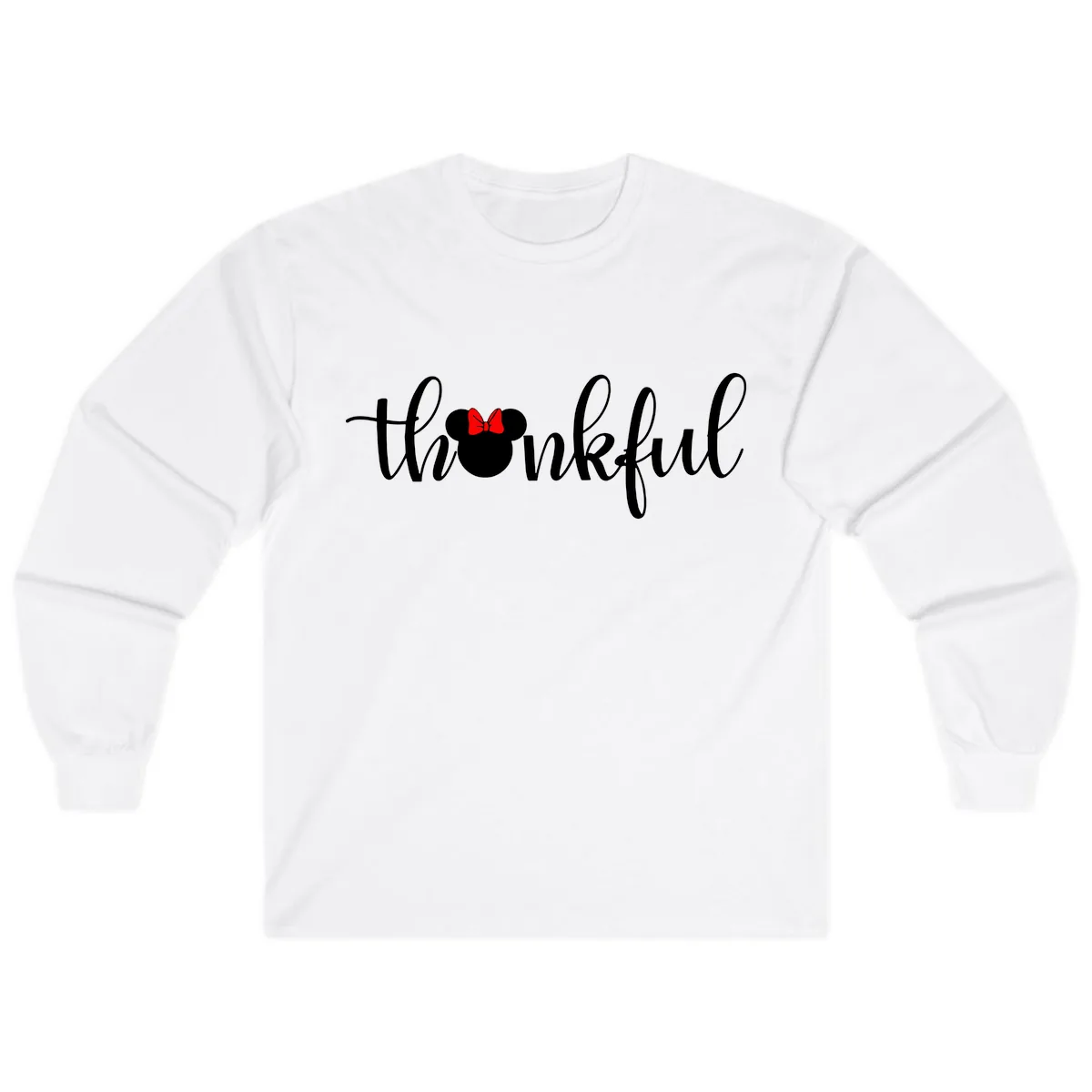 Minnie Mouse Thankful Typography Long Sleeve in White