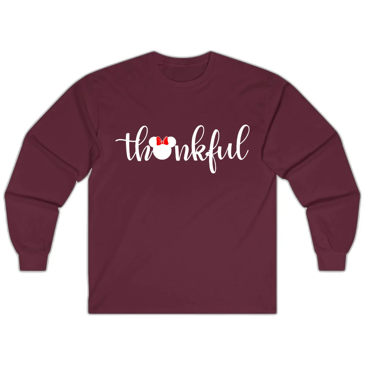 Minnie Mouse Thankful Typography Long Sleeve in Maroon