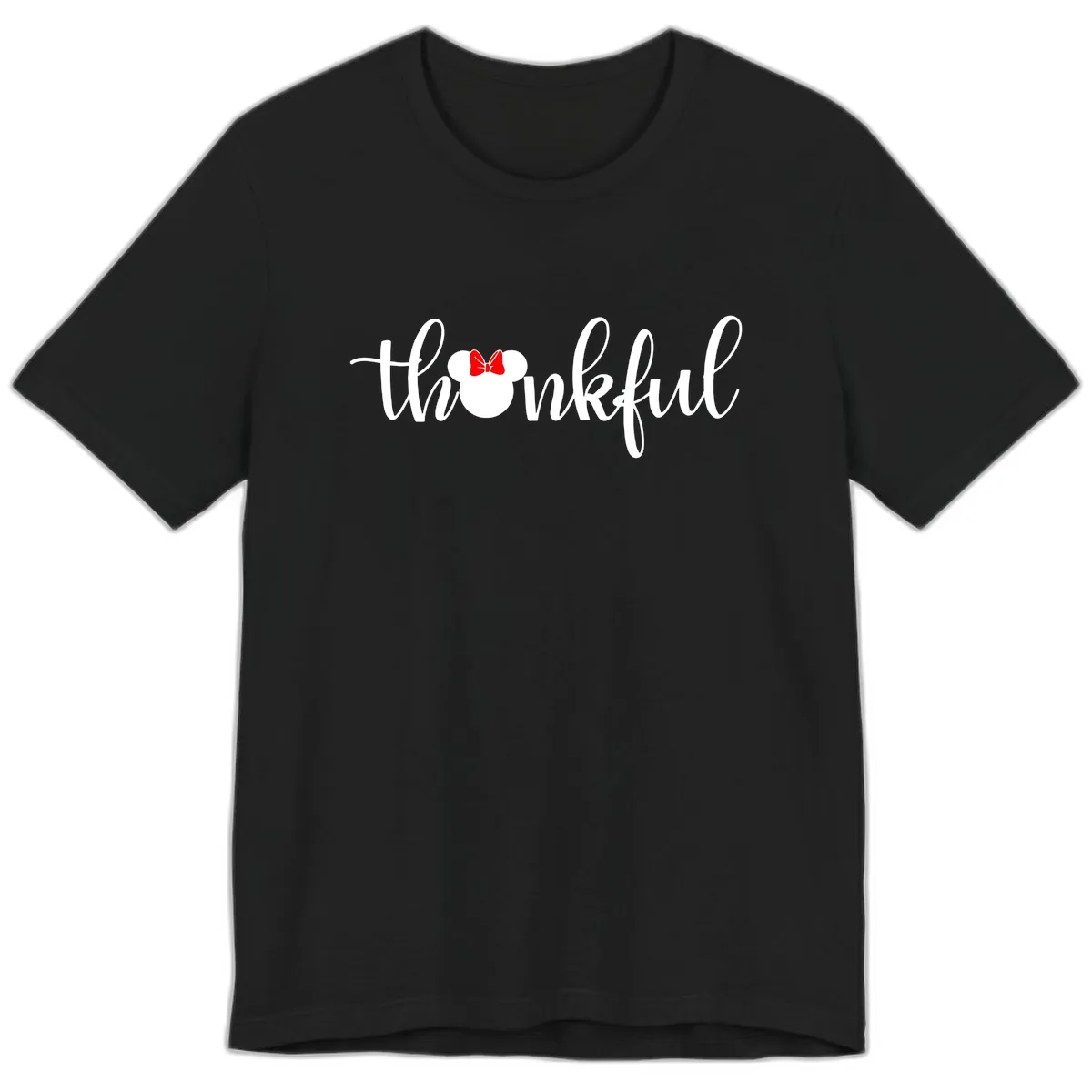 Minnie Mouse Thankful Typography Premium T-Shirt in Black