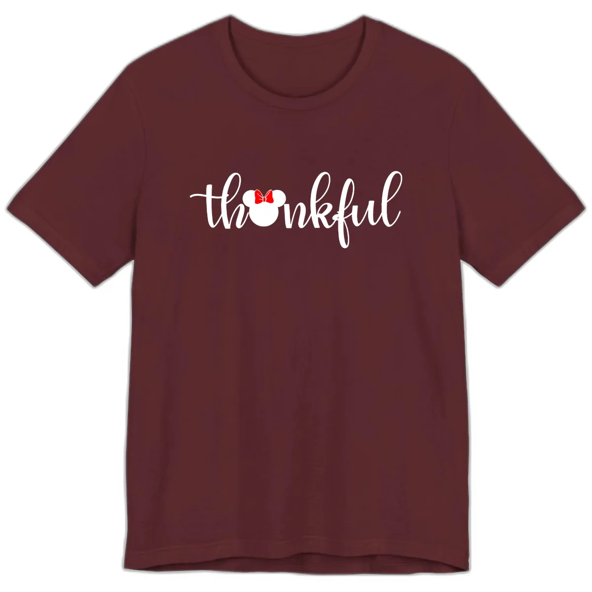 Minnie Mouse Thankful Typography Premium T-Shirt in Maroon
