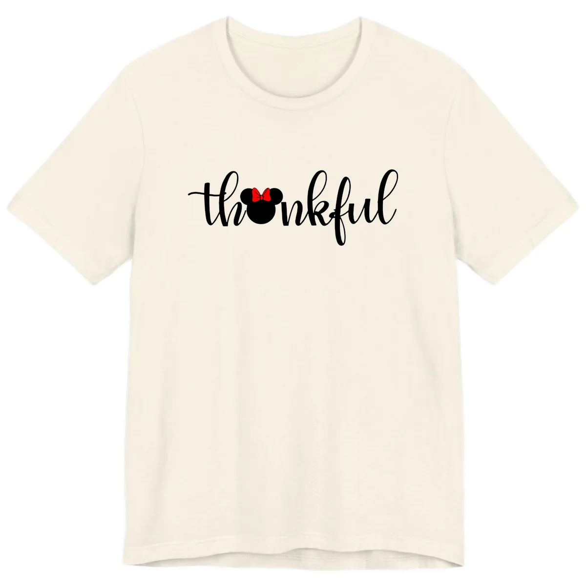Minnie Mouse Thankful Typography Premium T-Shirt in Natural