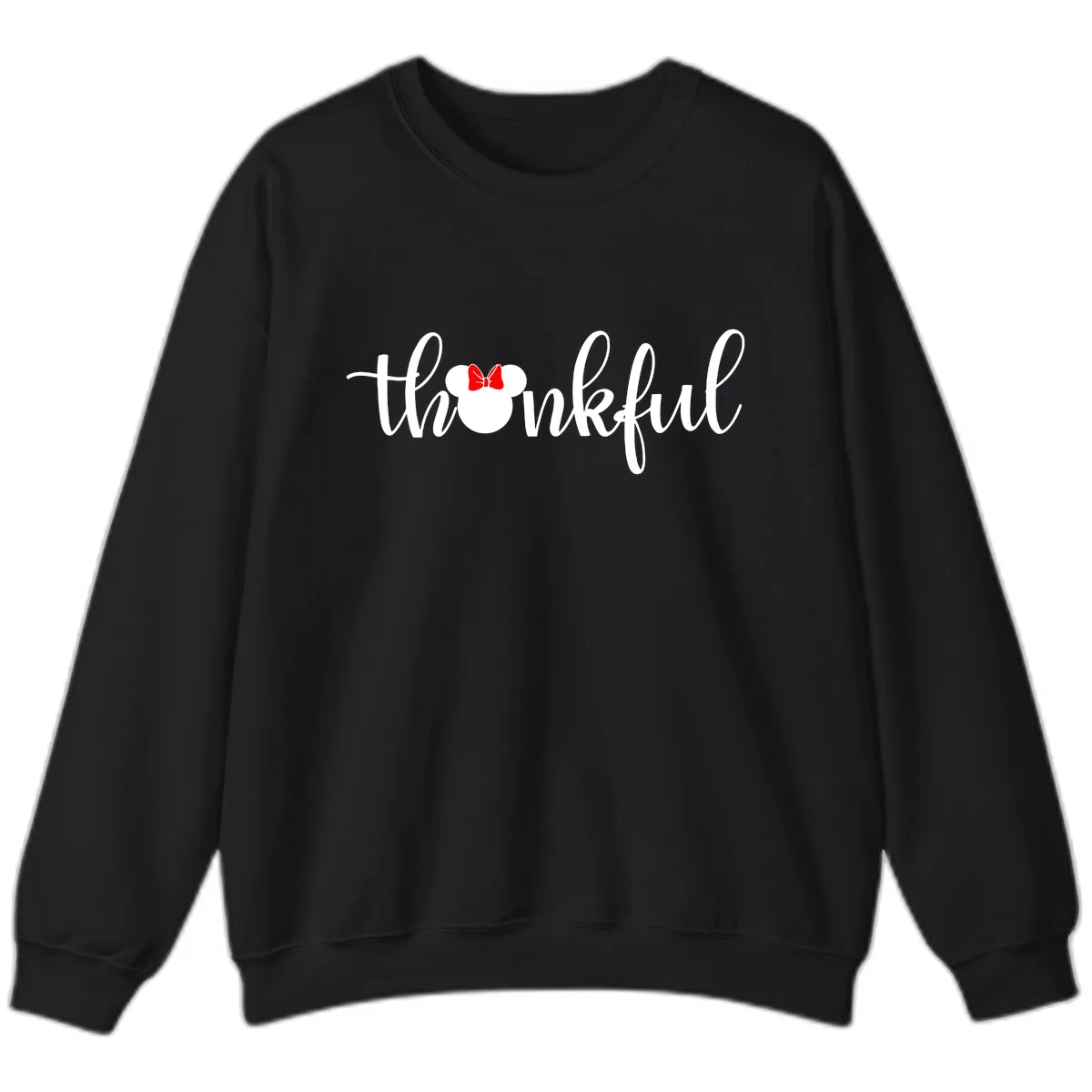 Minnie Mouse Thankful Typography Sweatshirt in Black