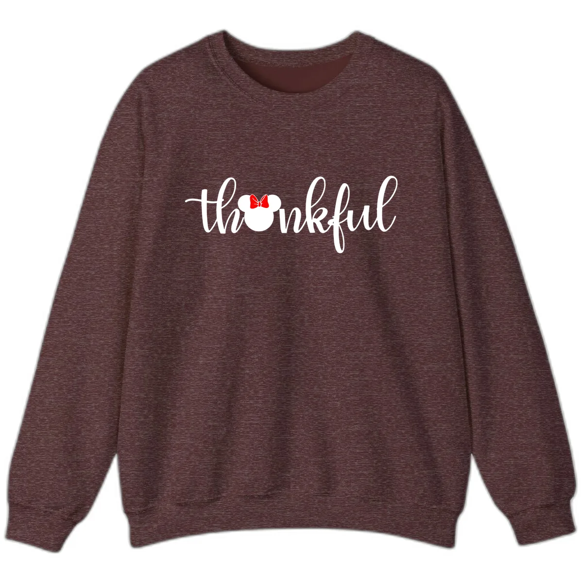 Minnie Mouse Thankful Typography Sweatshirt in Heather Sport Dark Maroon